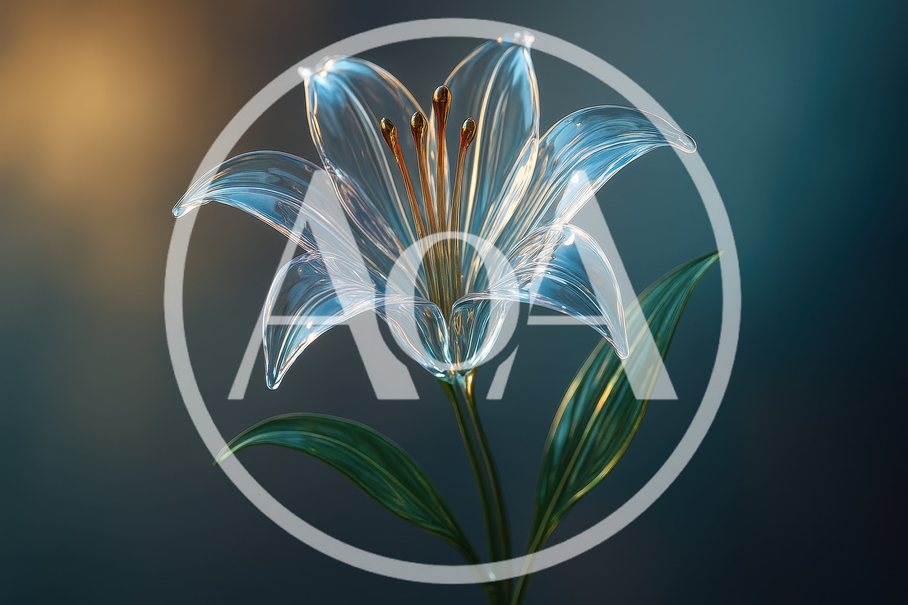 Glass Lily Flower Sculpture With Translucent Petals