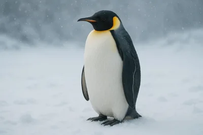 Emperor Penguin Standing Alone In Snowy Antarctic Landscape