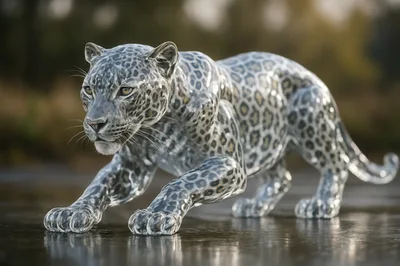 Glass Sculpture Of A Crouching Leopard