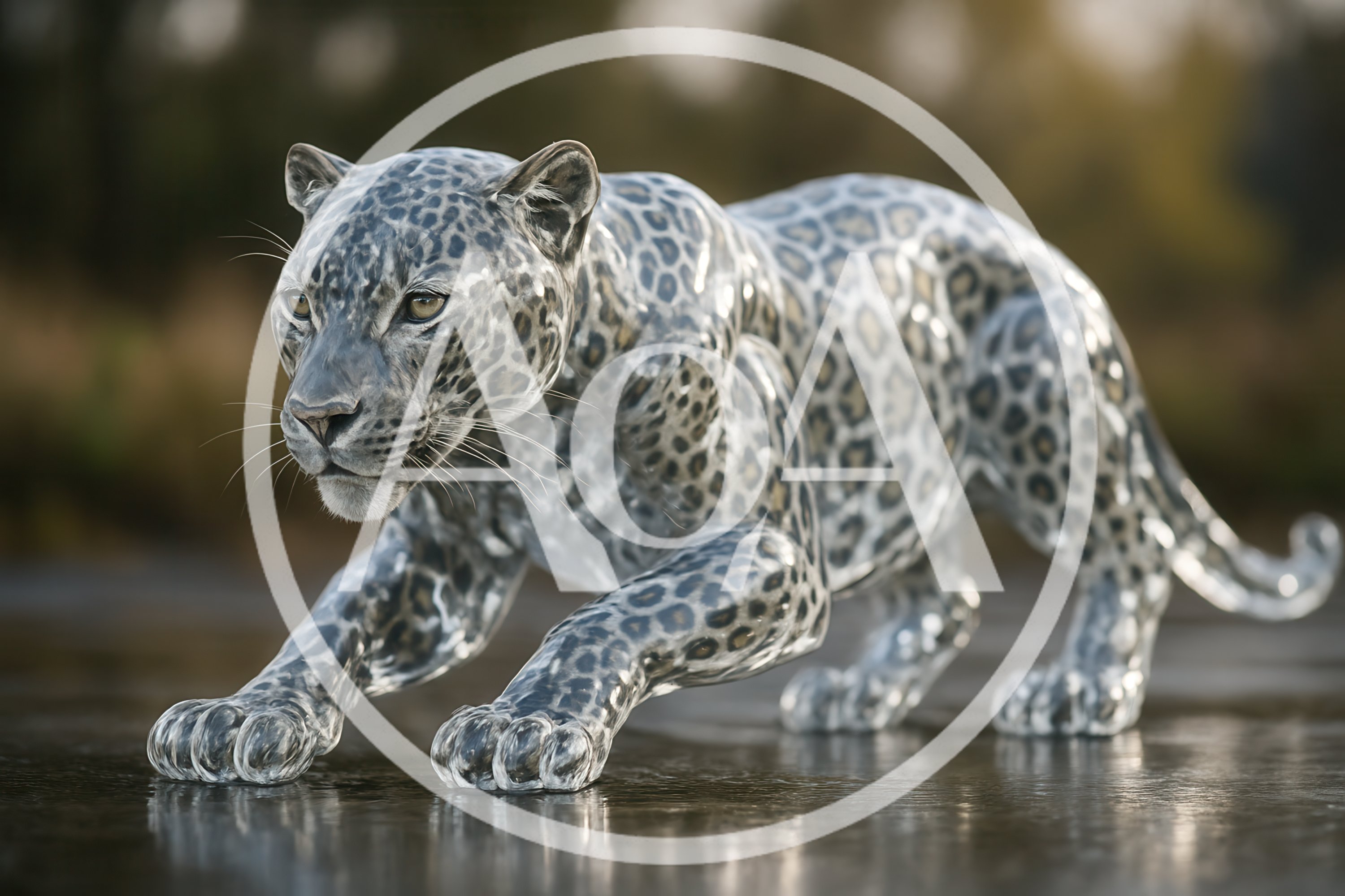 Glass Sculpture Of A Crouching Leopard