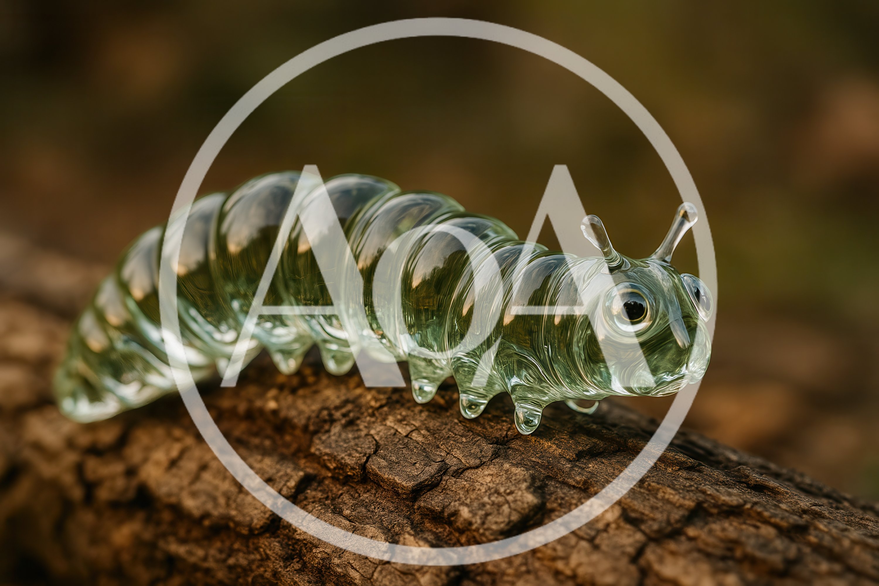 Glass Caterpillar Figurine Resting On A Tree Branch
