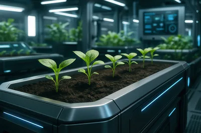 Young Seedlings Growing In A Futuristic Hydroponic Laboratory