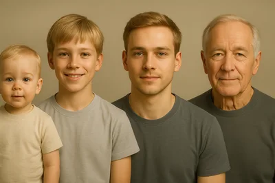Four Generations Of Males In A Studio Portrait