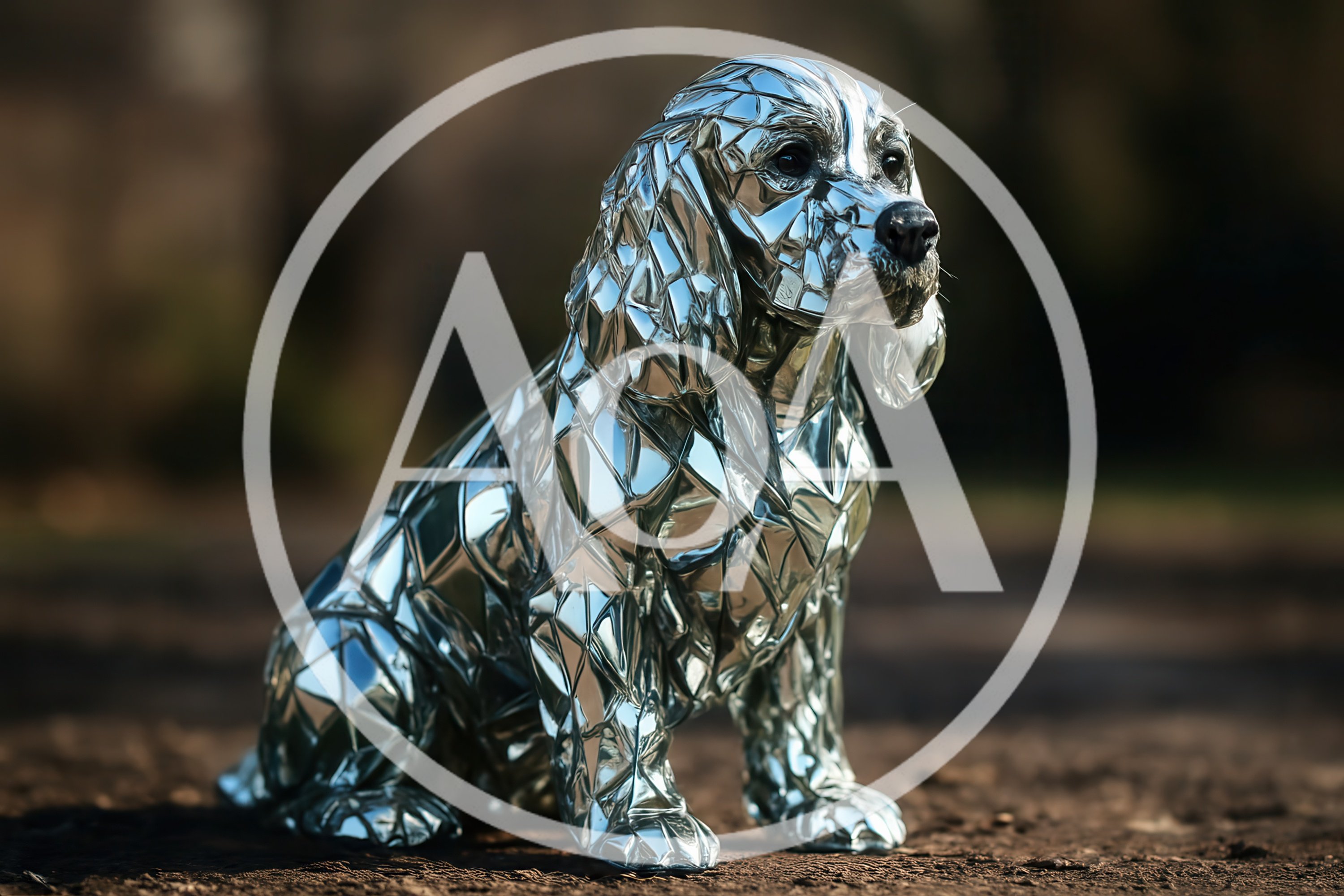 Reflective Geometric Mirror Sculpture Of A Sitting Dog