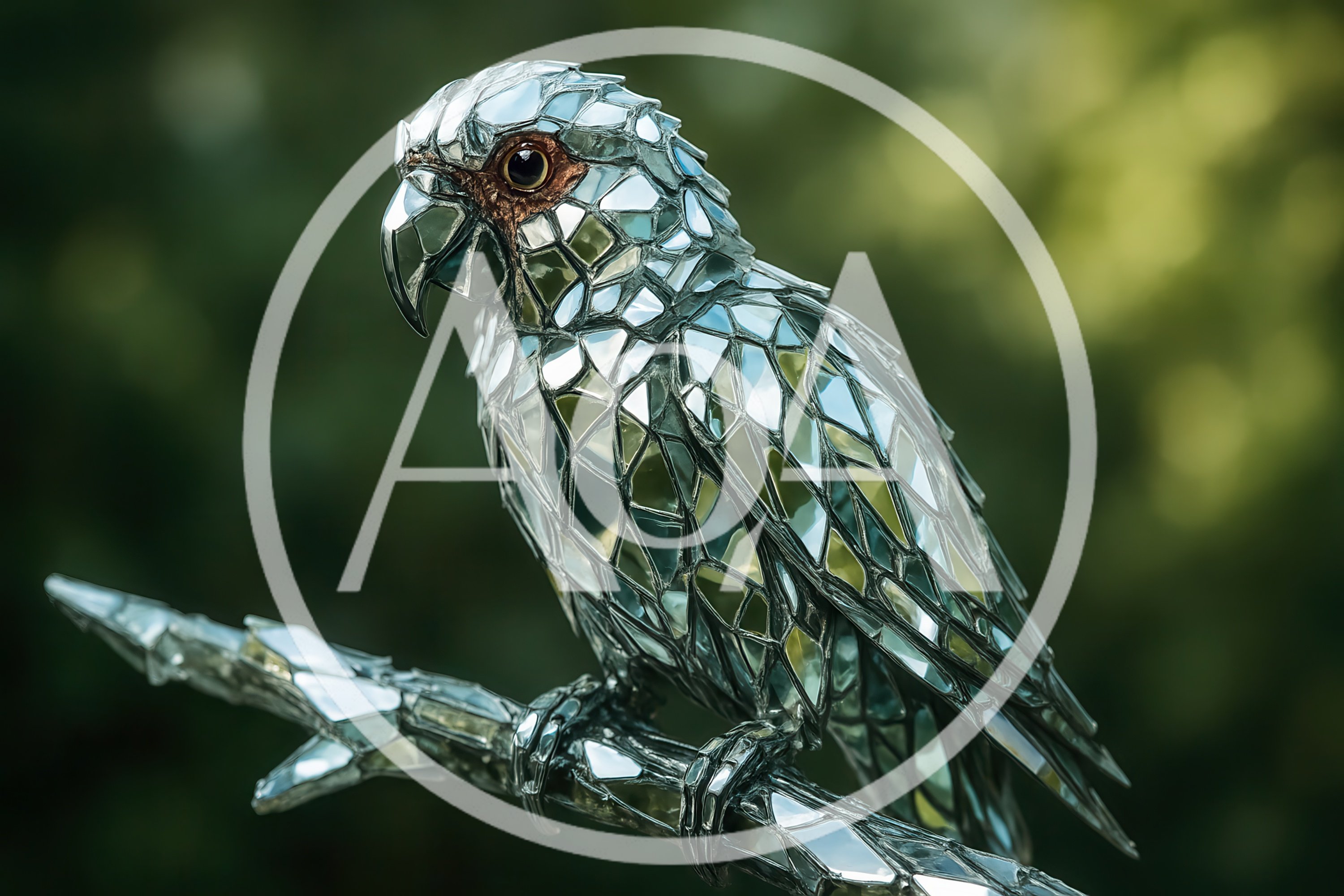 Mosaic Mirror Parrot Sculpture Perched On A Branch