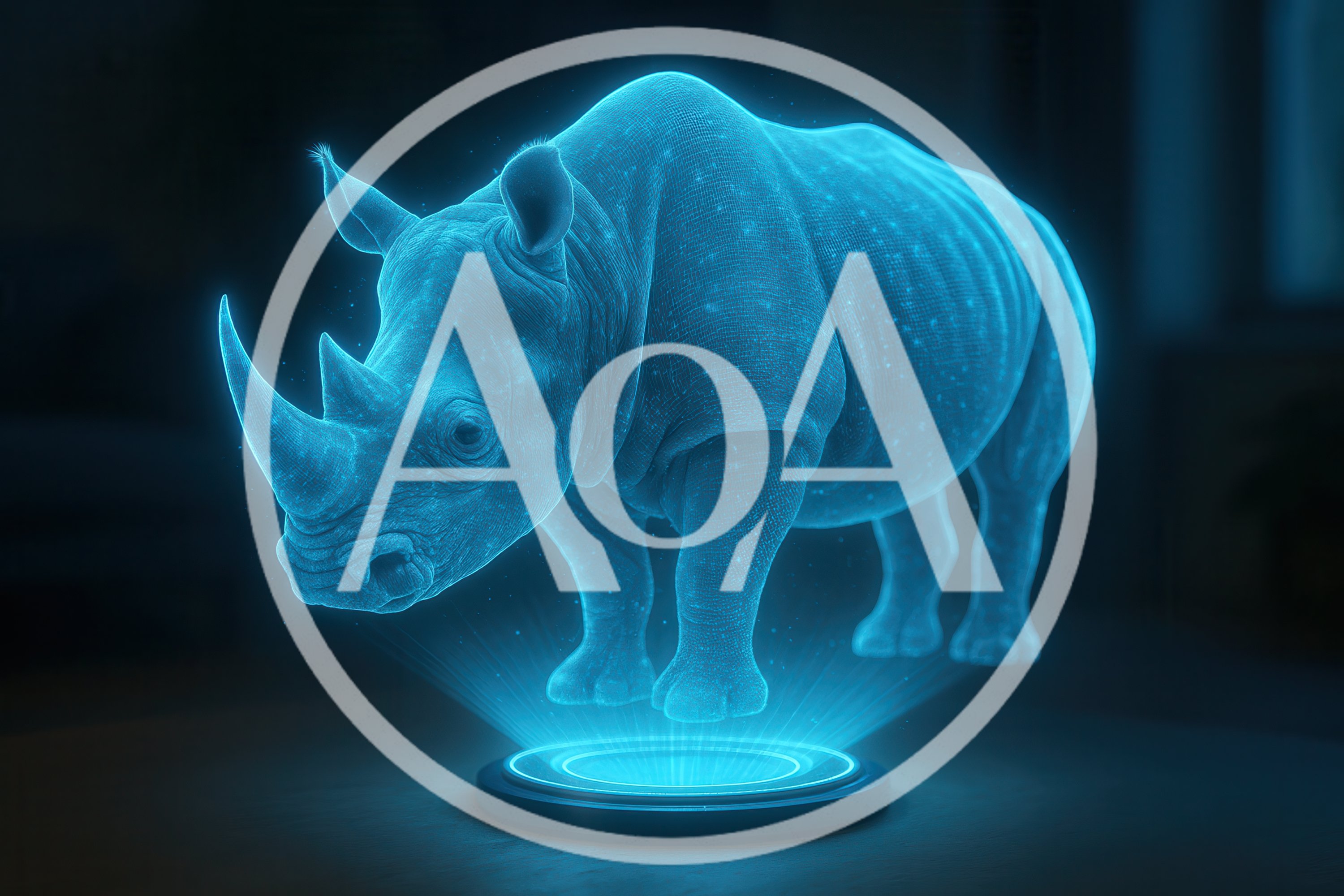 Holographic Rhinoceros Projection On Futuristic Display Base