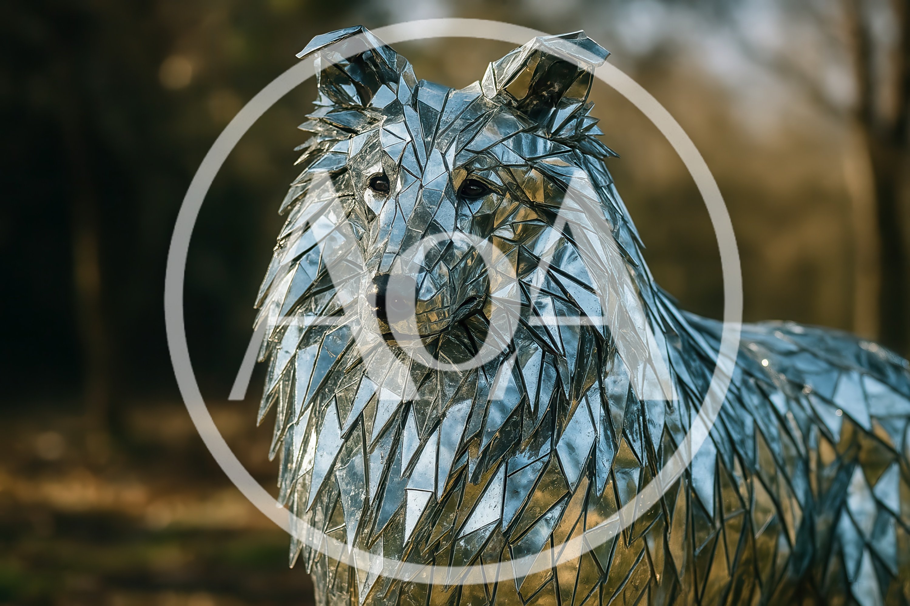Reflective Mirror Mosaic Sculpture Of A Collie Dog