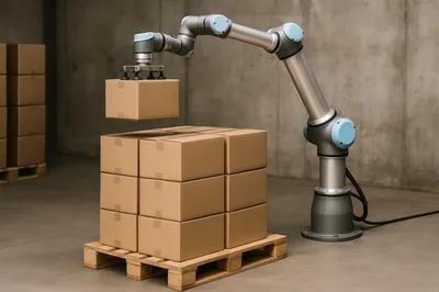 Industrial Robotic Arm Palletizing Cardboard Boxes