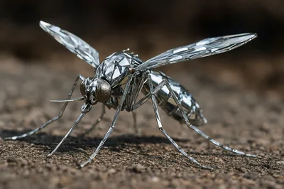 Metallic Origami Mosquito Sculpture On Textured Ground