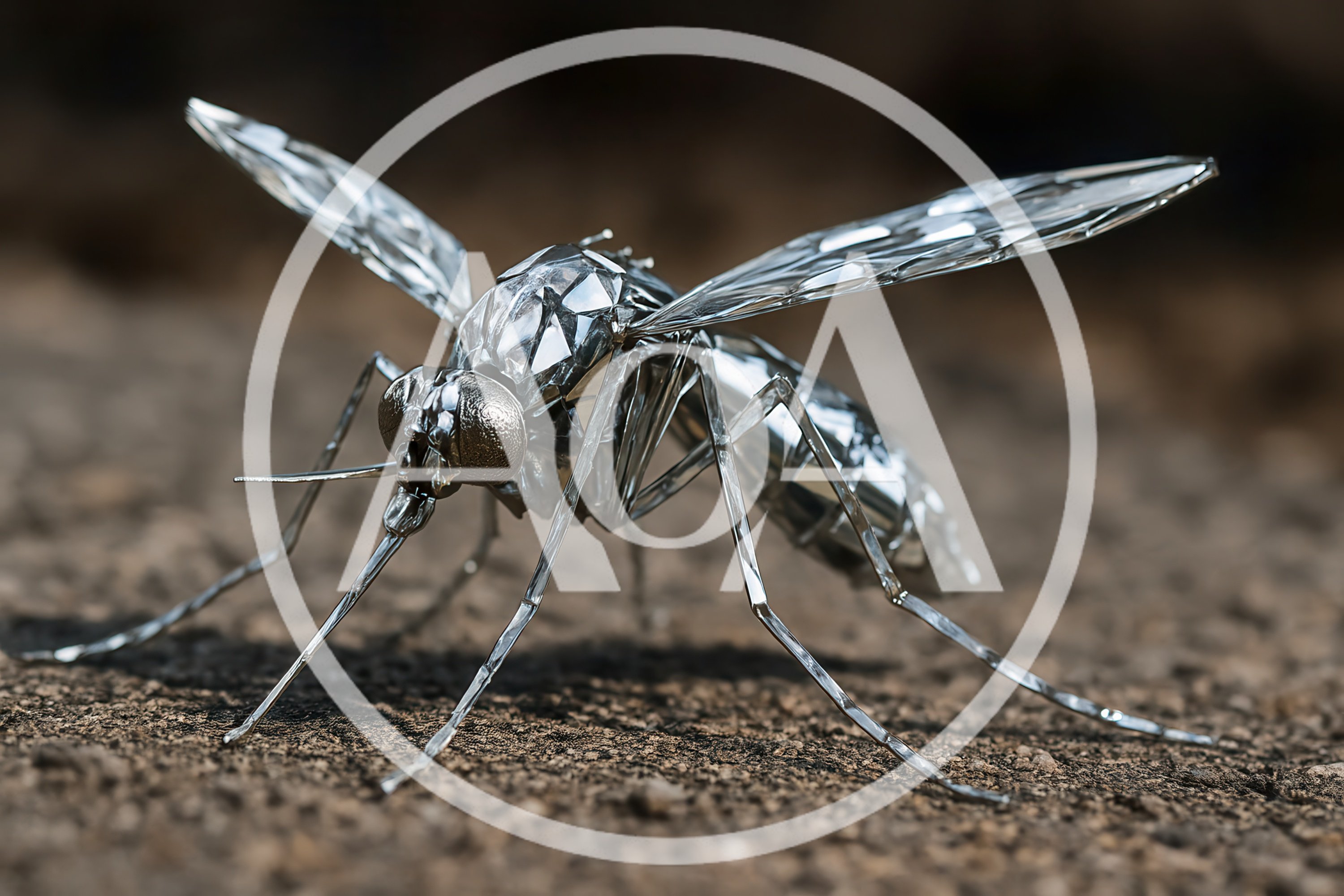 Metallic Origami Mosquito Sculpture On Textured Ground
