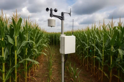 Weather Station Sensor In A Corn Field