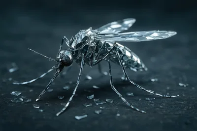 Crystal Glass Mosquito Sculpture on Dark Textured Surface