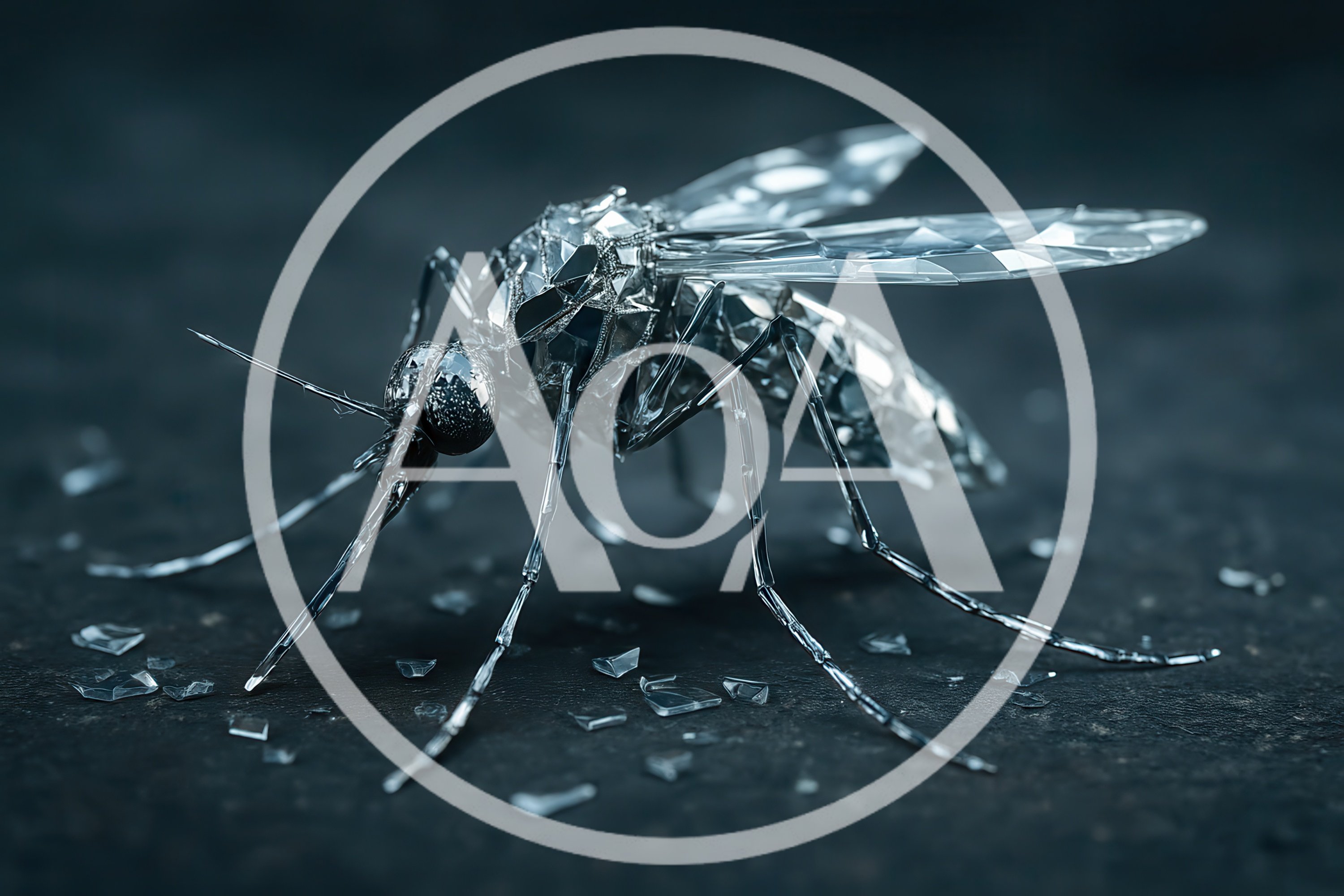 Crystal Glass Mosquito Sculpture on Dark Textured Surface