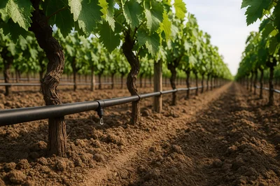 Drip Irrigation System In A Vineyard Row