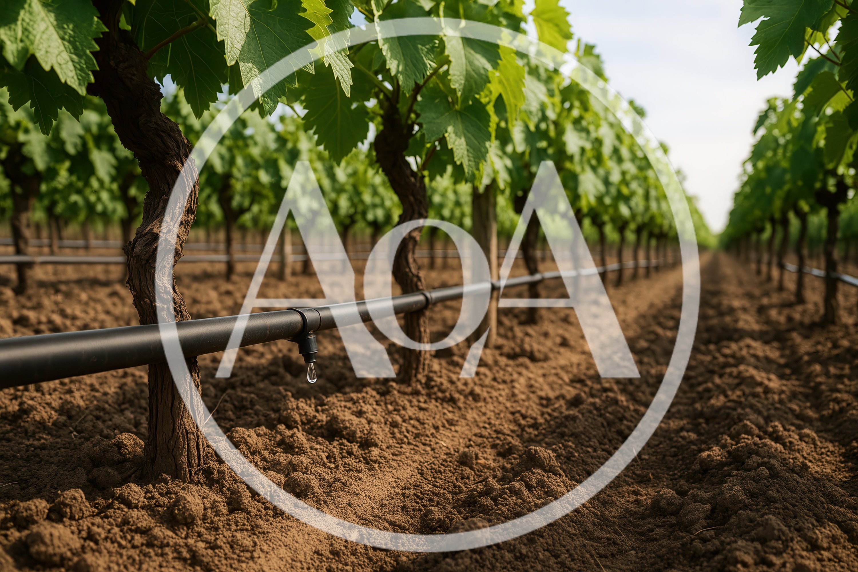Drip Irrigation System In A Vineyard Row