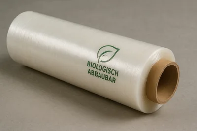 Biodegradable Plastic Stretch Wrap Roll On Grey Background