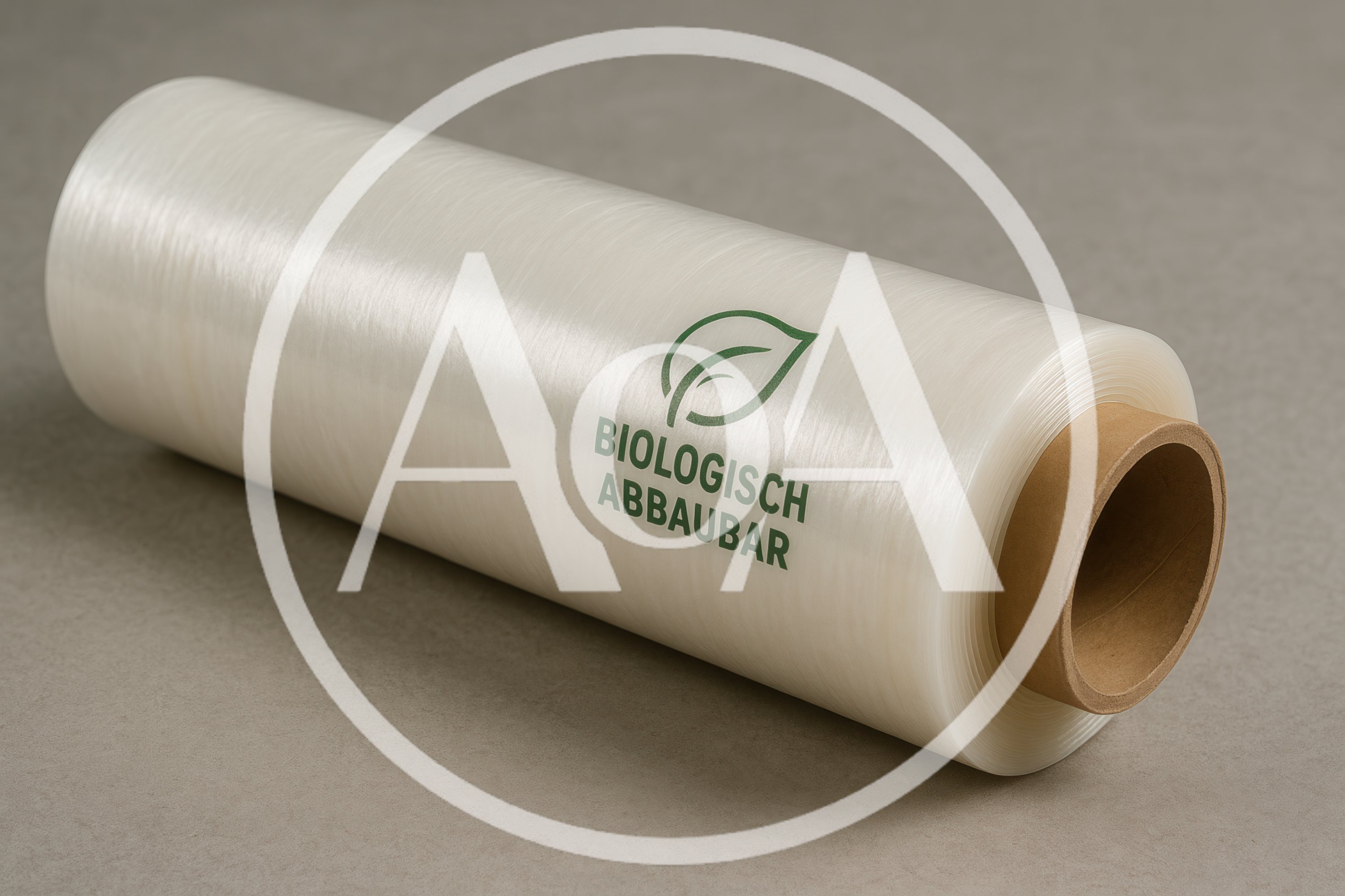 Biodegradable Plastic Stretch Wrap Roll On Grey Background