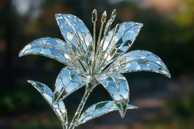 Reflective Mosaic Glass Lily Sculpture