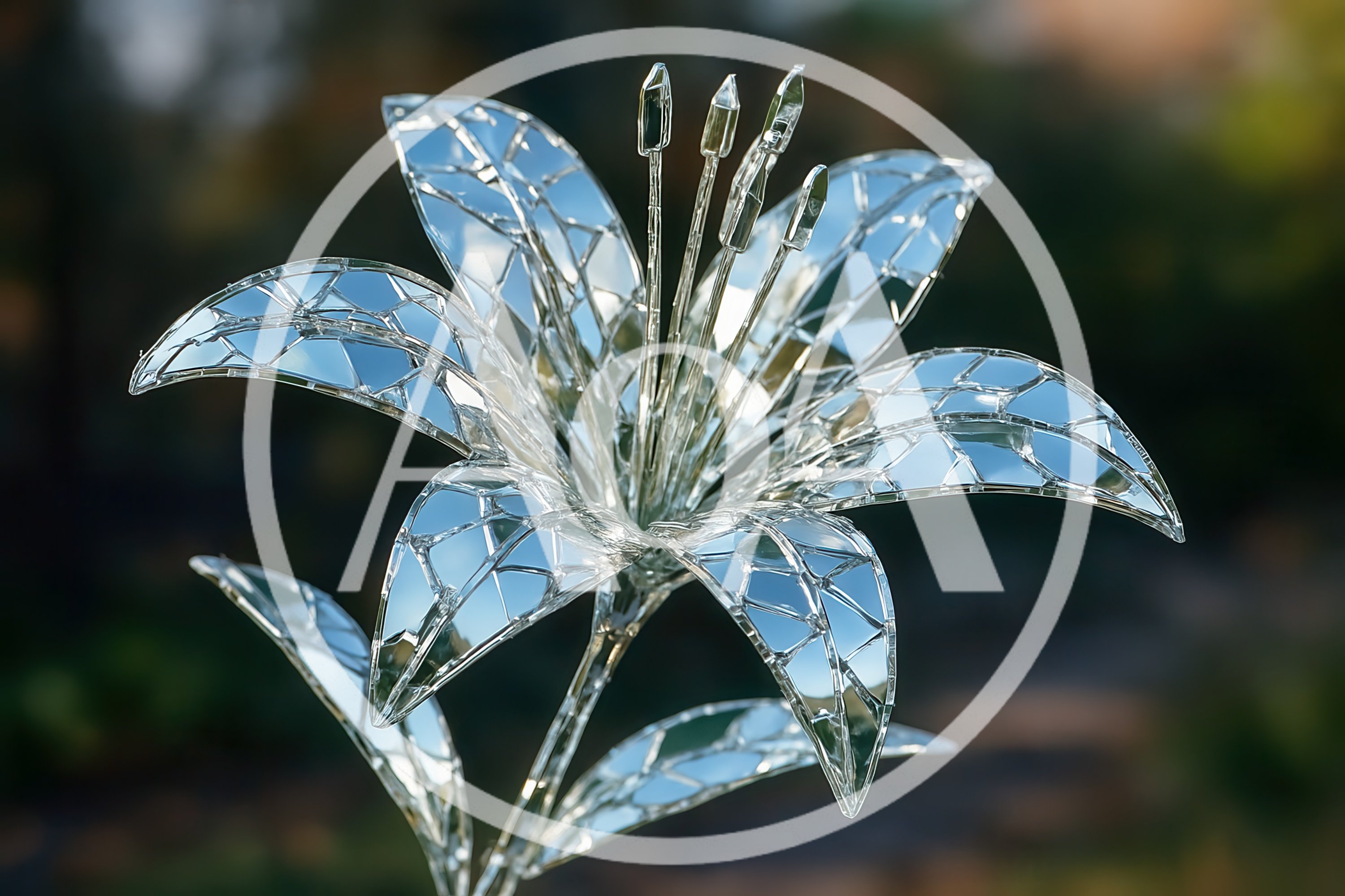 Reflective Mosaic Glass Lily Sculpture