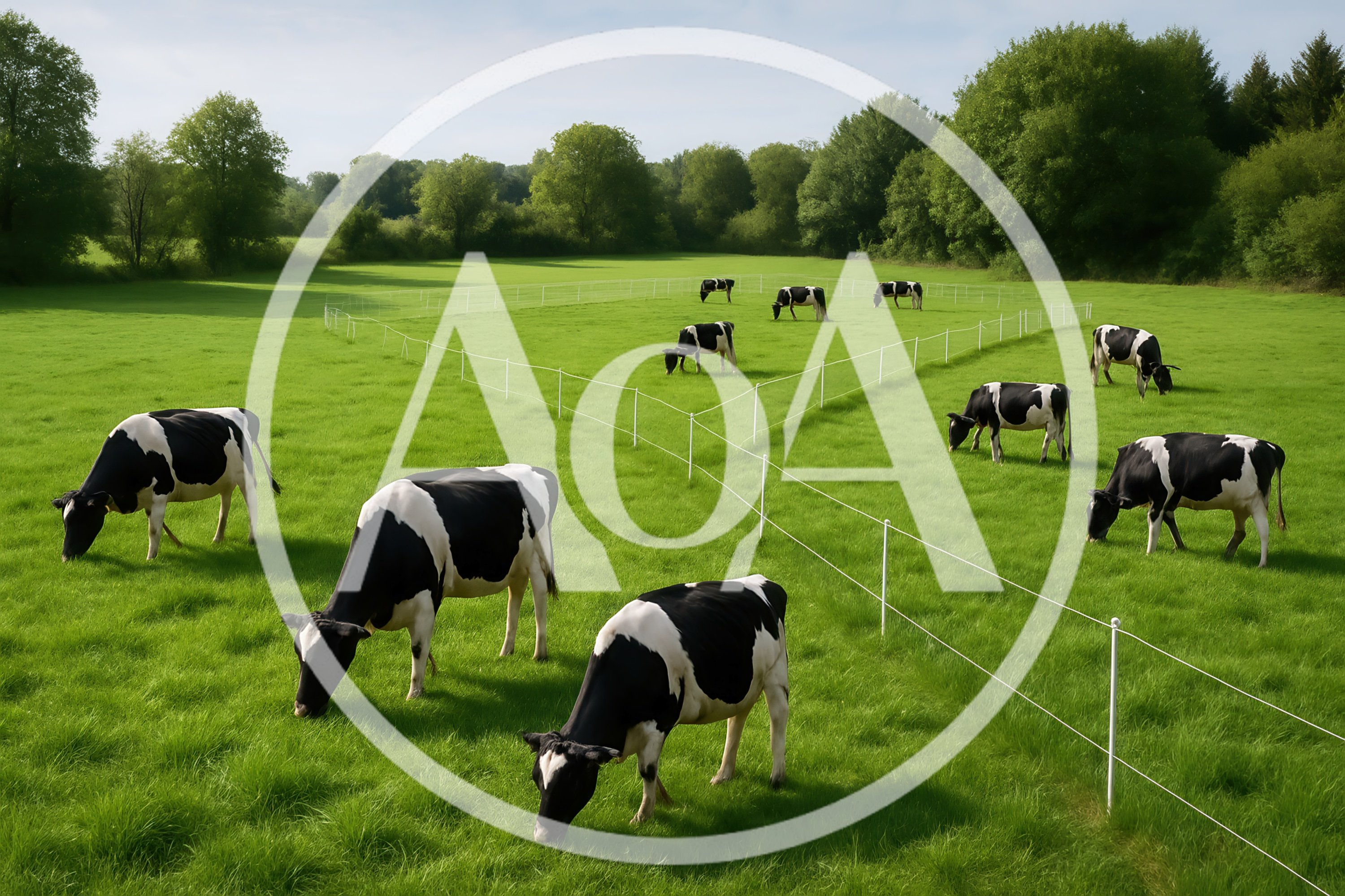 Holstein Cows Grazing In A Fenced Green Pasture