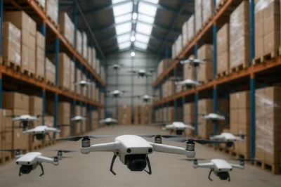Swarm Of Autonomous Delivery Drones In Warehouse