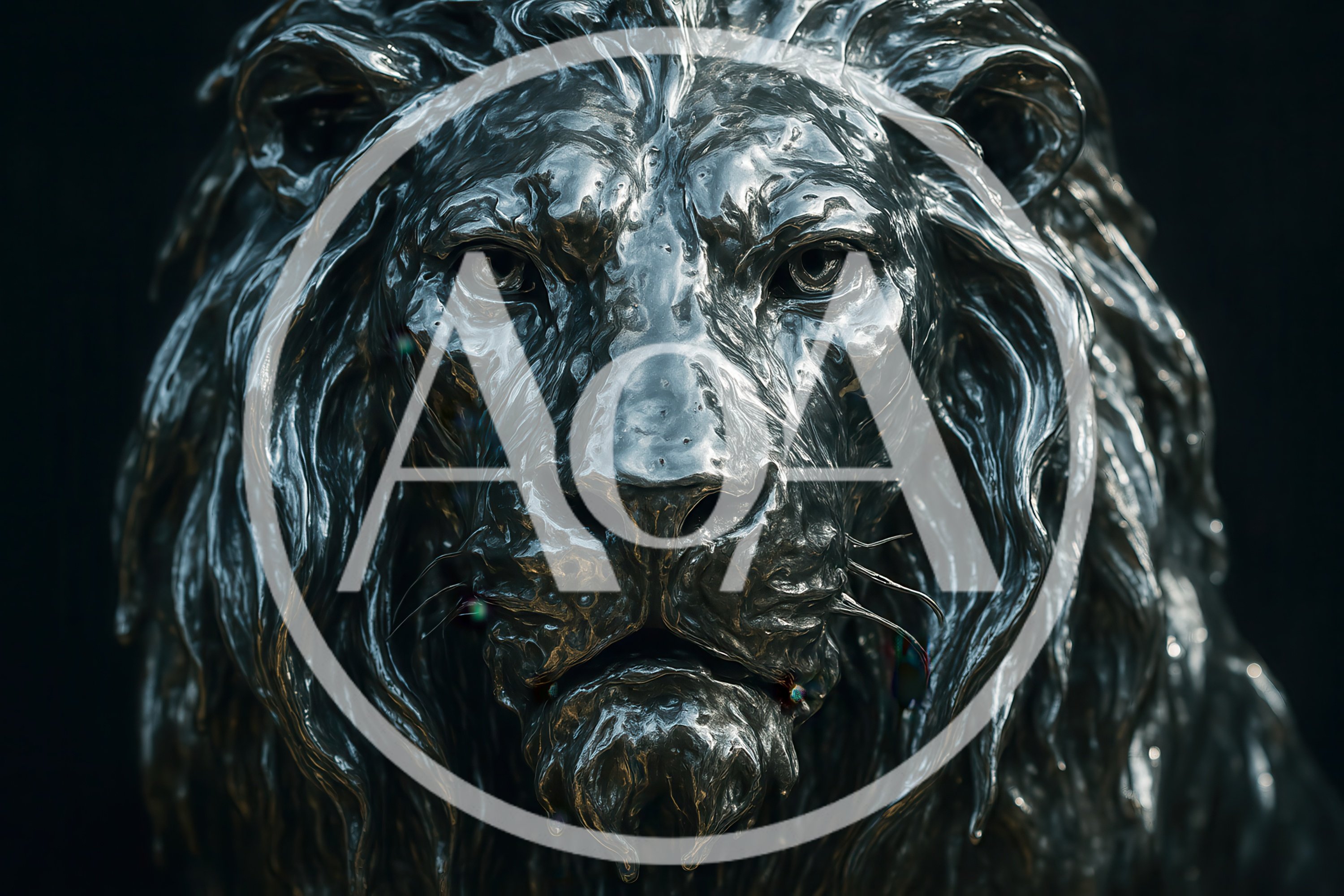 Metallic Silver Lion Sculpture Head Close Up