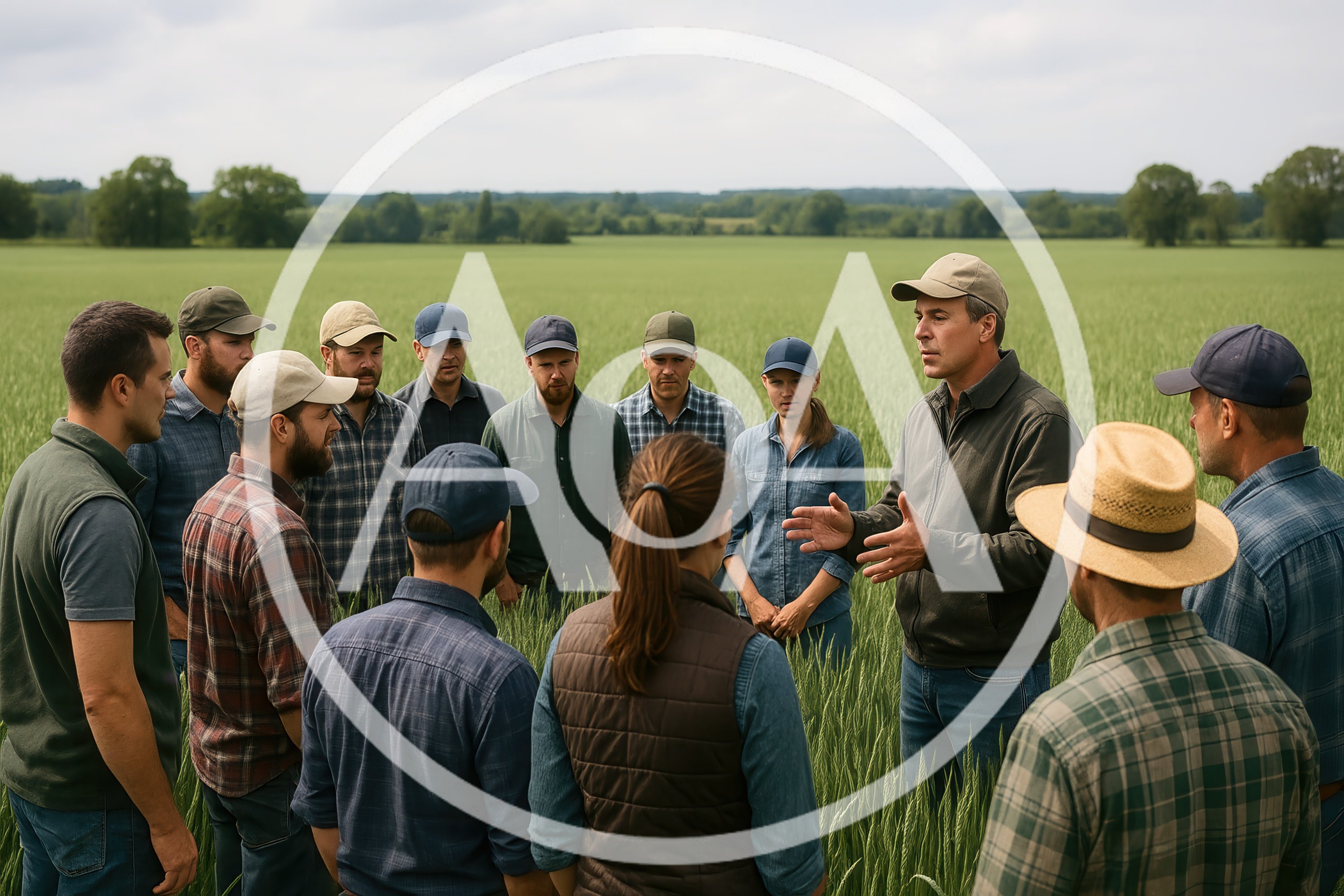 Group of Farmers Meeting in a Green Field