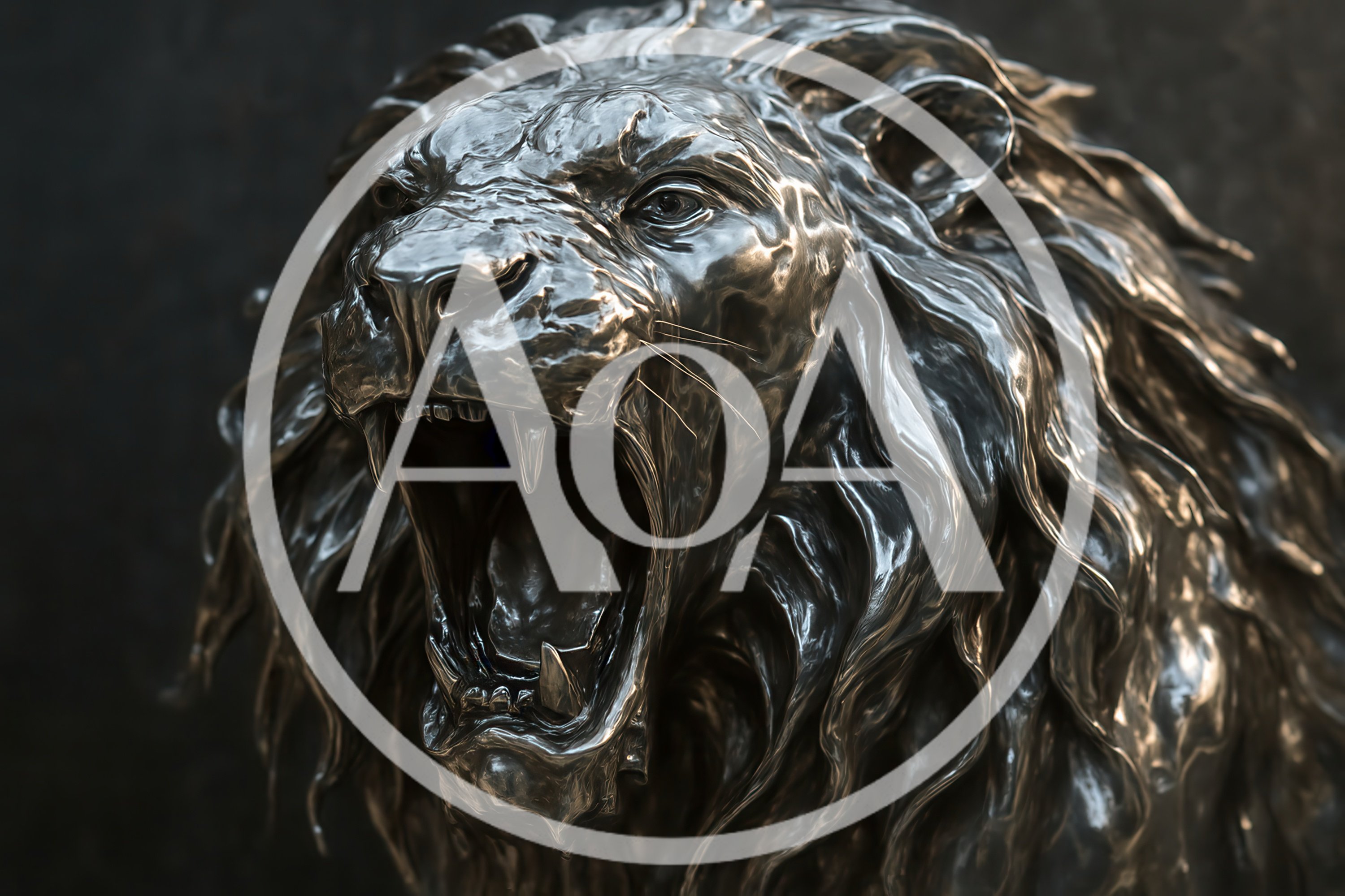 Metallic Lion Sculpture Roaring With Detailed Mane
