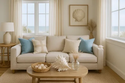 Coastal Living Room Interior With Neutral Decor