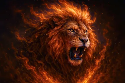 Majestic Lion Head Surrounded By Intense Fire Flames