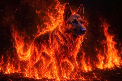 German Shepherd Dog Engulfed In Intense Fire