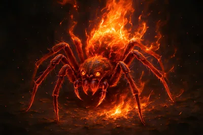 Fiery Demon Spider Engulfed In Intense Flames