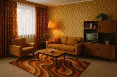 Vintage 1970s Living Room Interior With Retro Decor