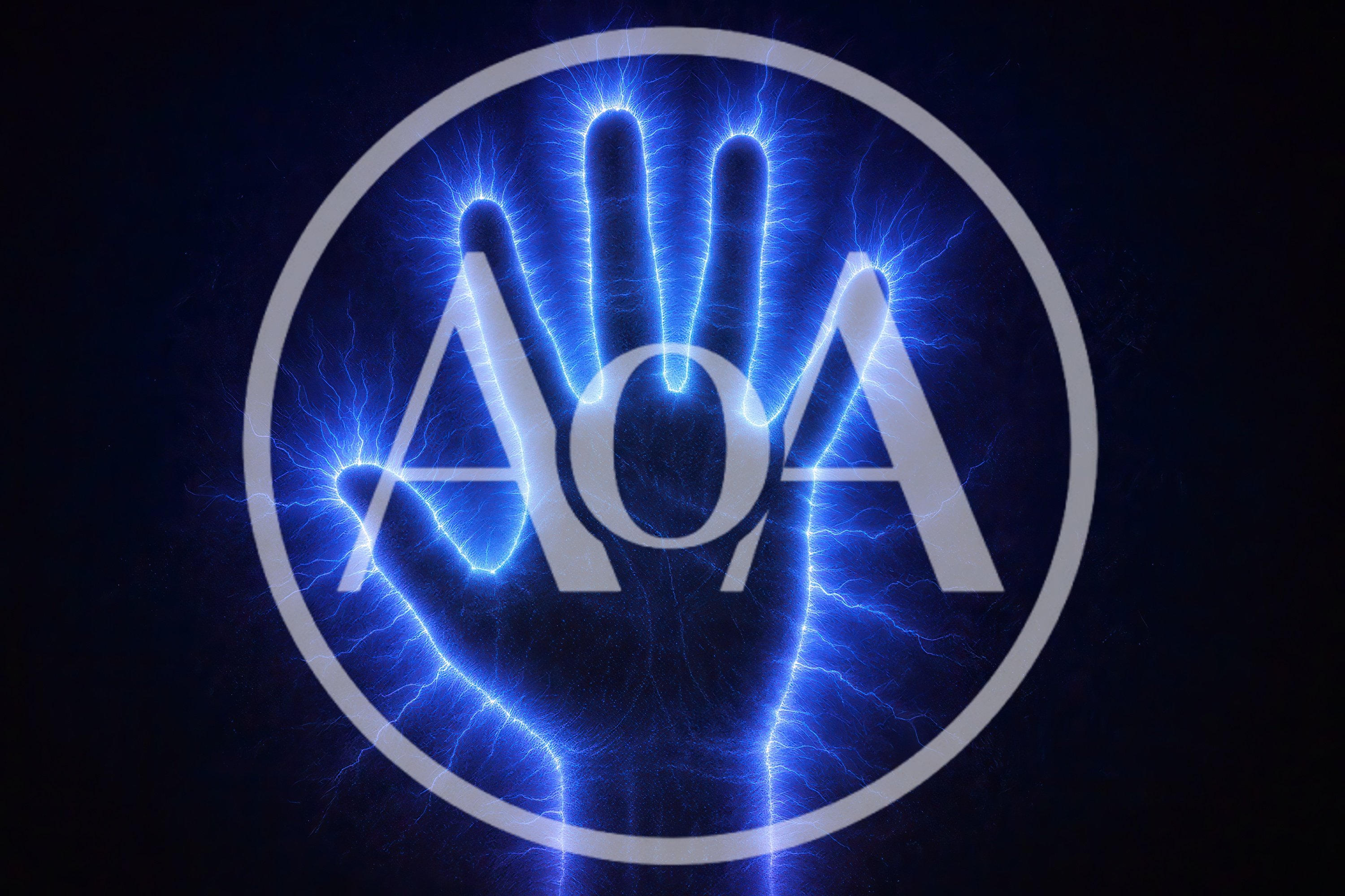 Human Hand Silhouette Surrounded By Electric Blue Plasma Arcs