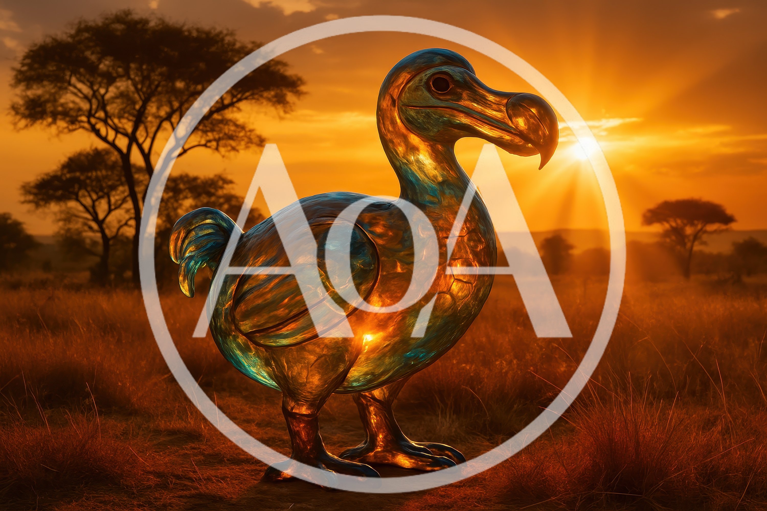 Glass Dodo Bird Sculpture In African Savanna Sunset