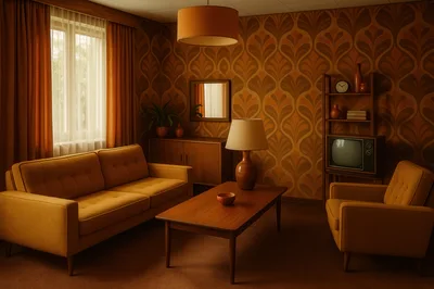 Vintage 1970s Living Room Interior With Retro Decor