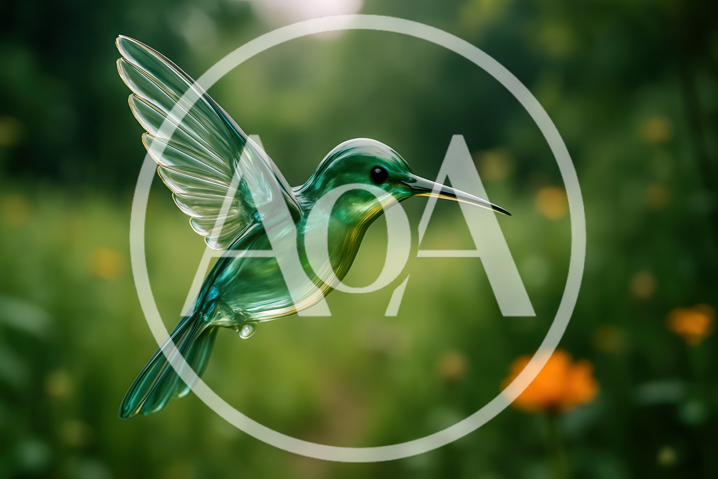 Glass Hummingbird Flying In A Lush Garden