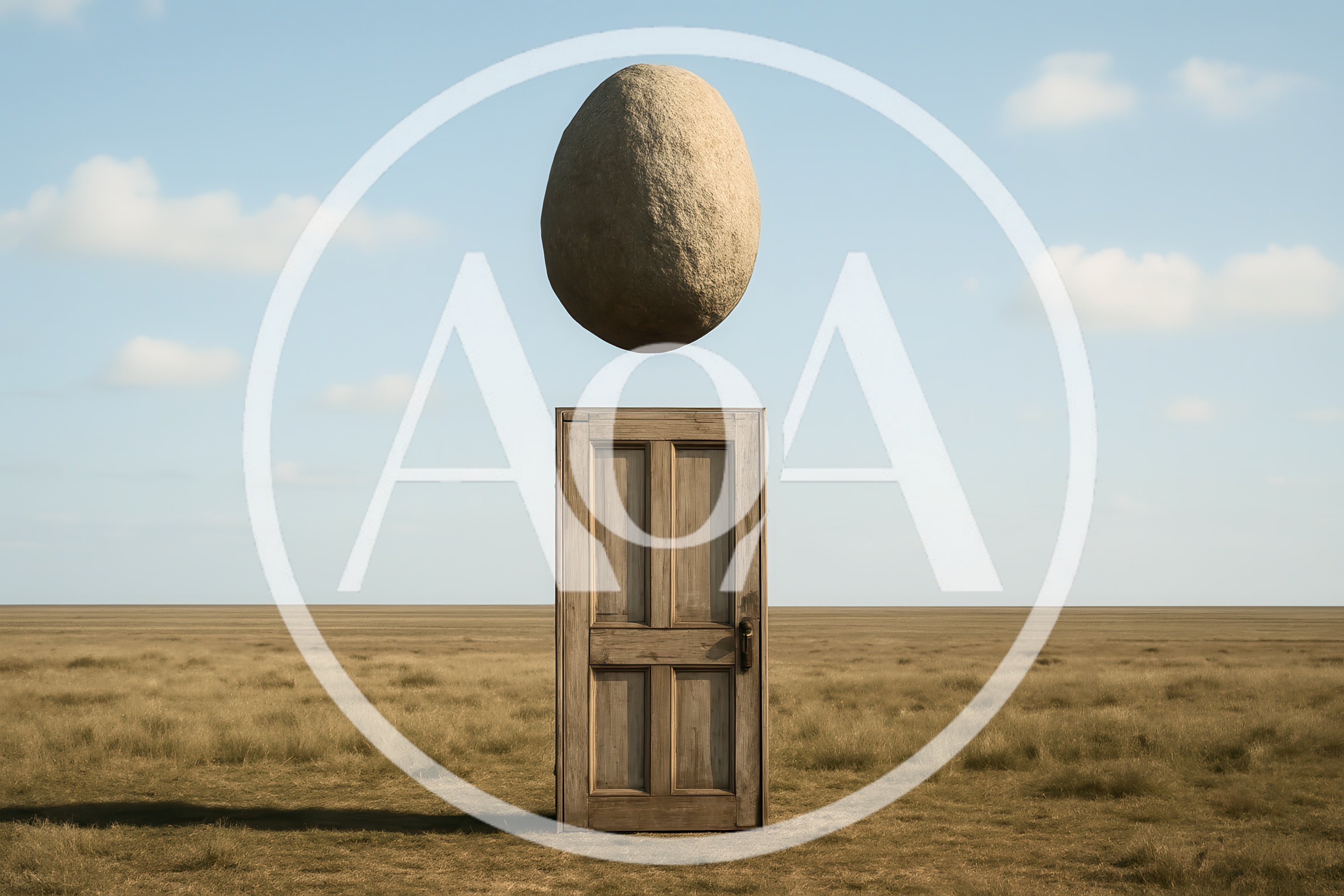 Surreal Wooden Door Standing Alone In A Vast Field