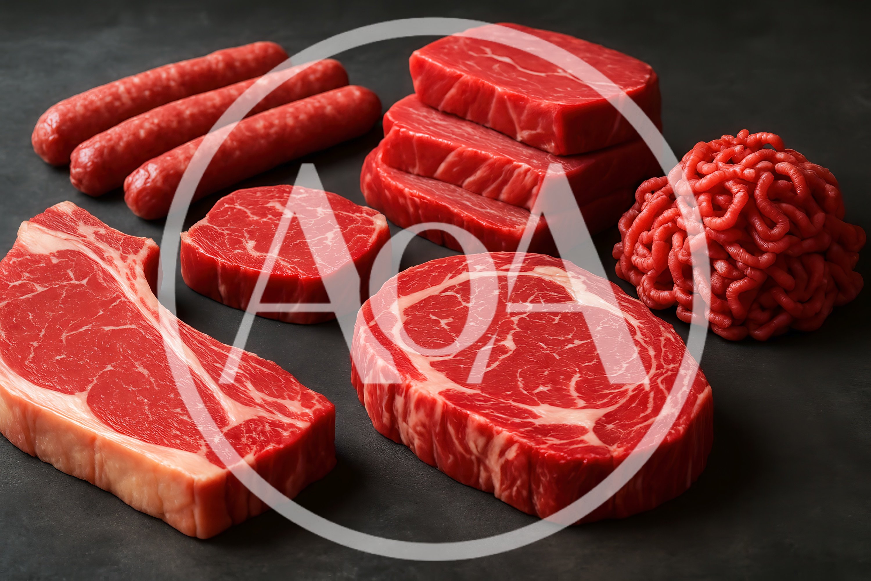 Assorted Raw Meat Cuts On Dark Surface