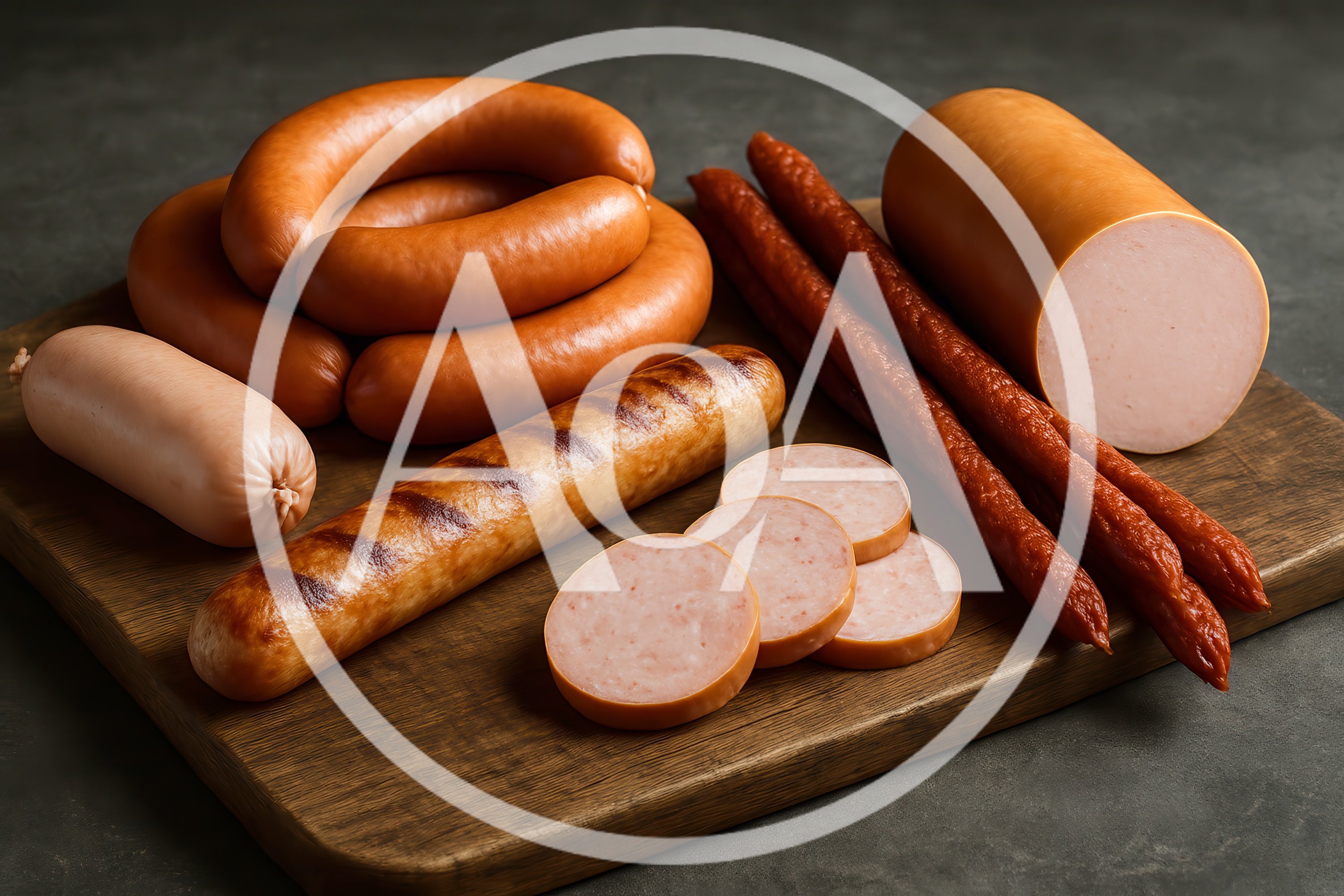 Assorted Sausages and Deli Meats on Wooden Board