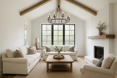 Modern Farmhouse Living Room With Vaulted Ceiling