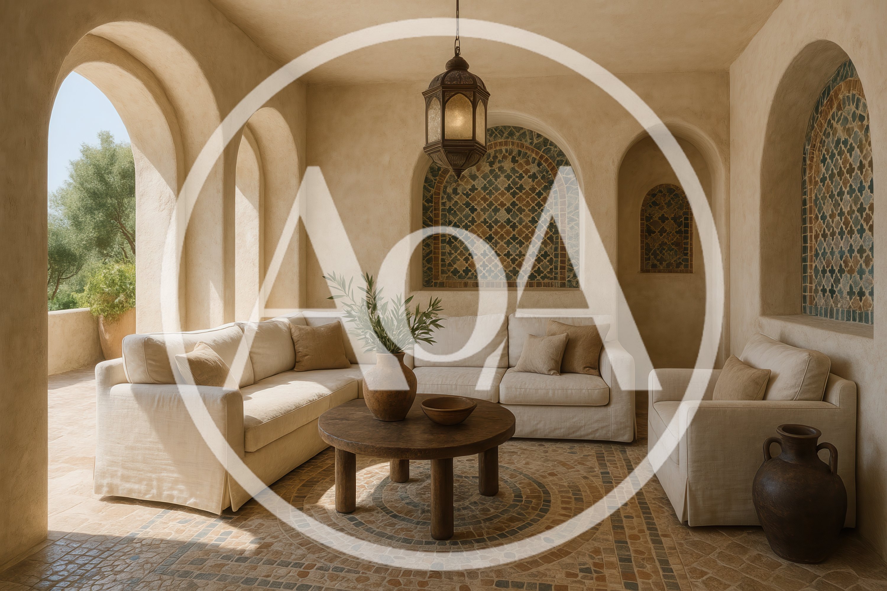 Elegant Mediterranean Living Room With Arched Architecture