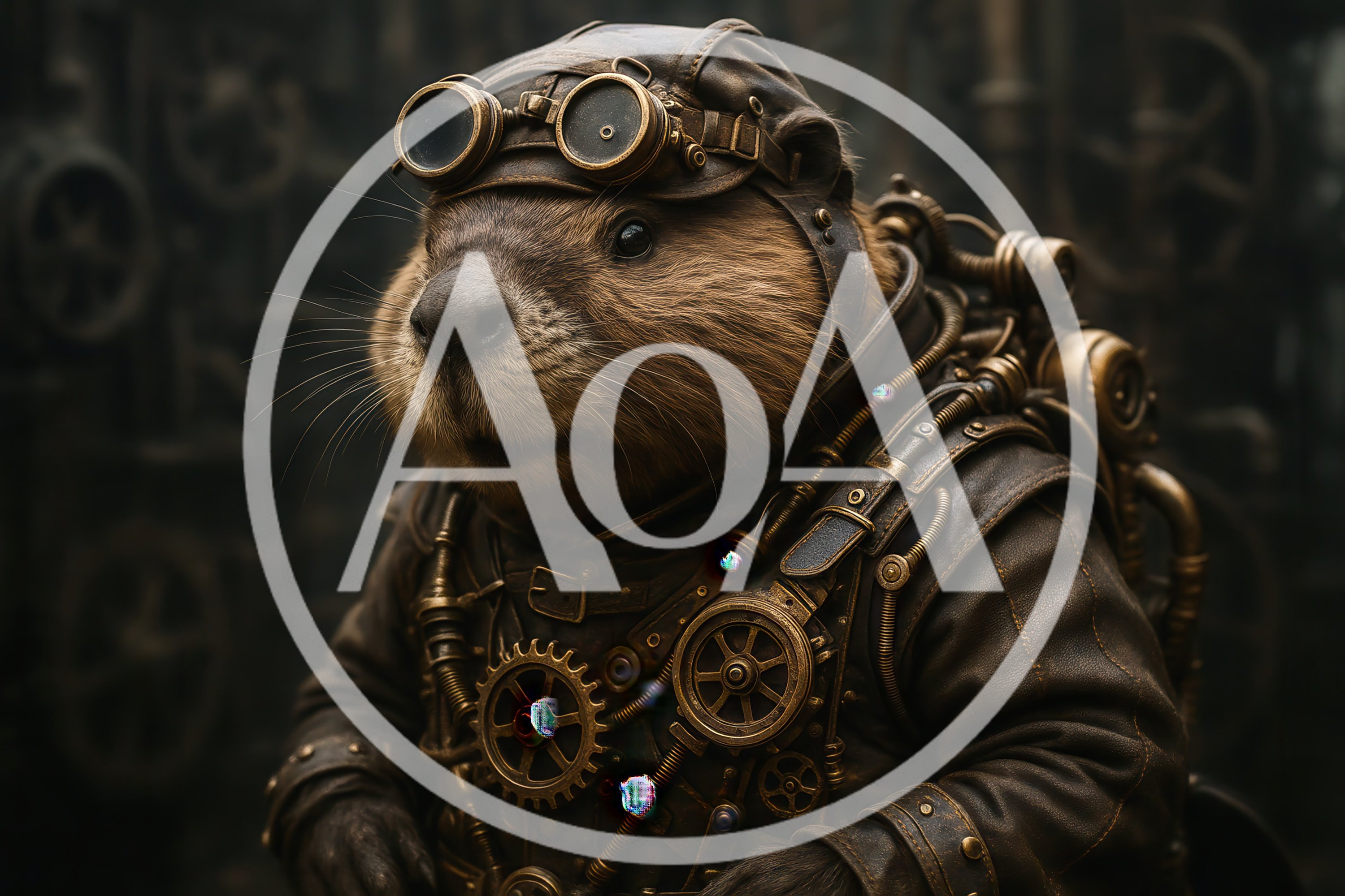 Steampunk Beaver Character In Detailed Mechanical Gear