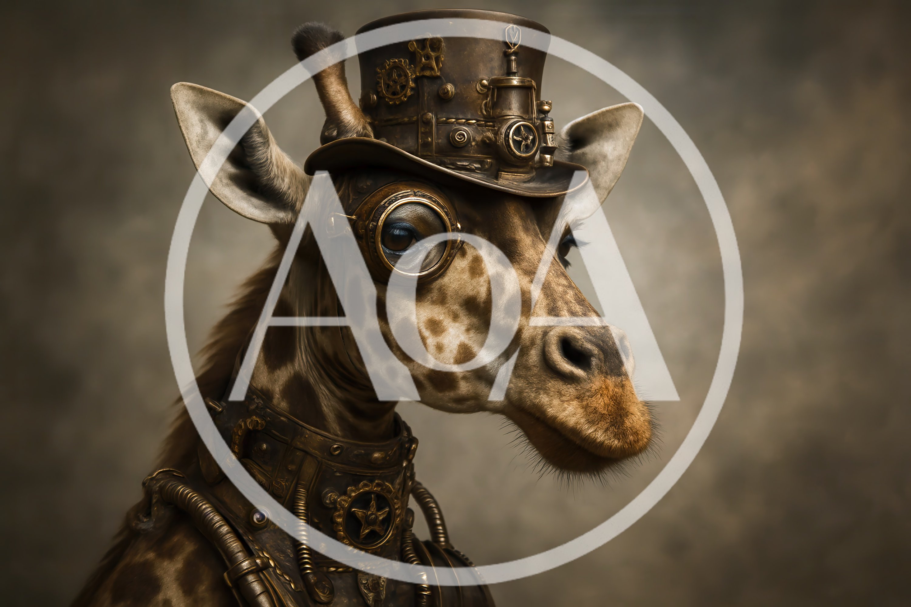 Steampunk Giraffe Portrait With Top Hat And Goggles