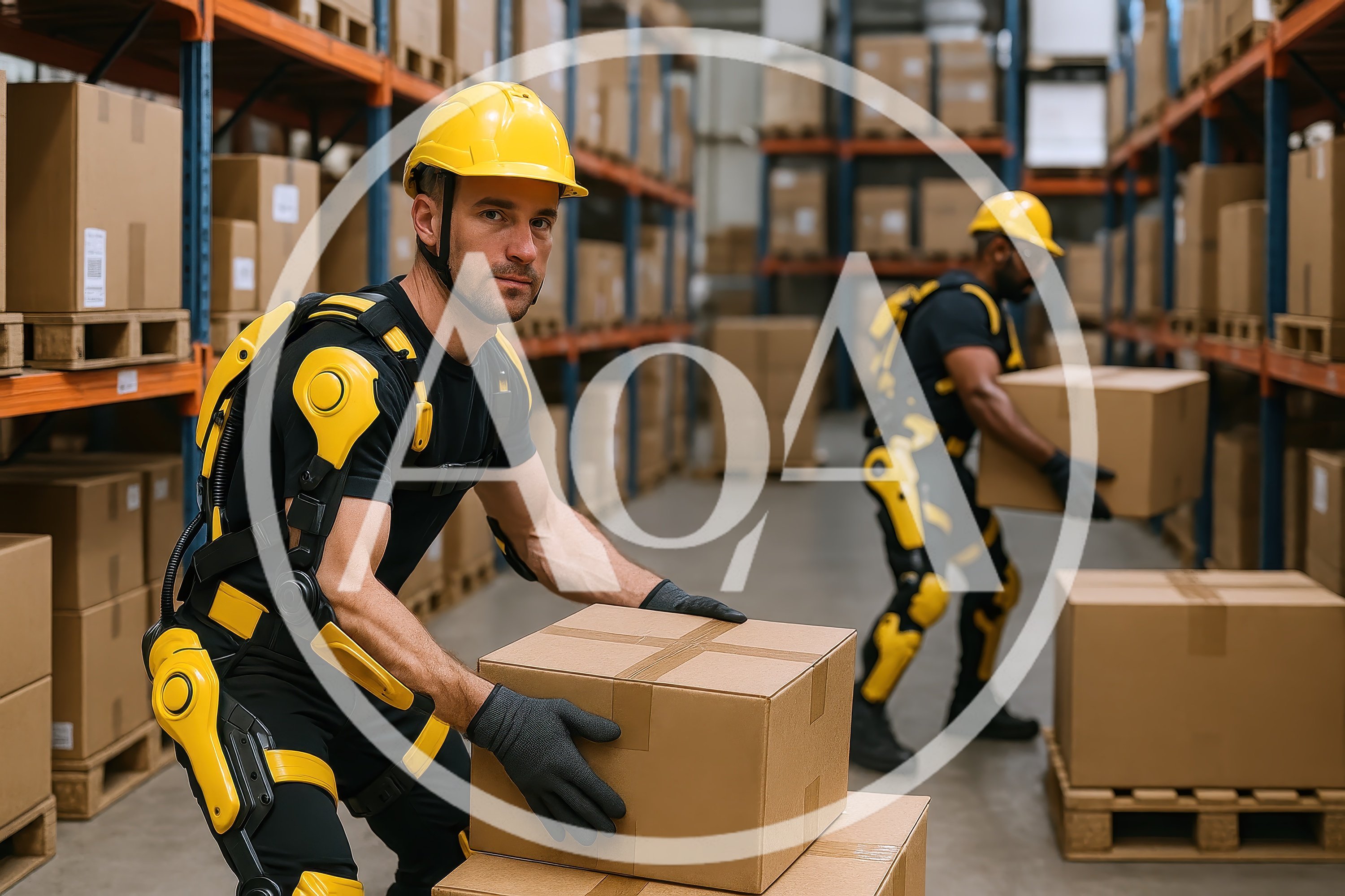 Warehouse Workers Using Industrial Exoskeletons For Lifting