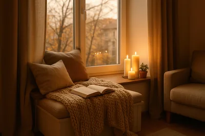 Cozy Reading Nook With Candles By Window