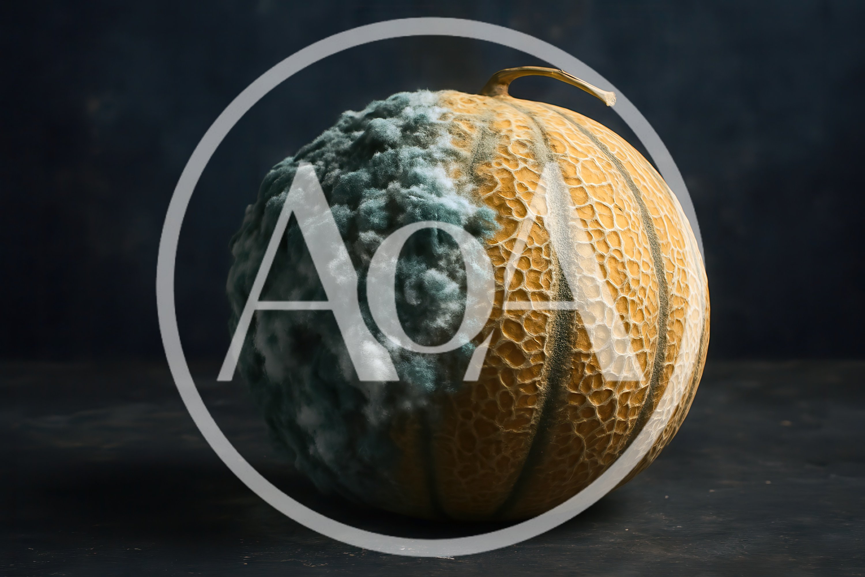 Moldy Cantaloupe Melon on Dark Background