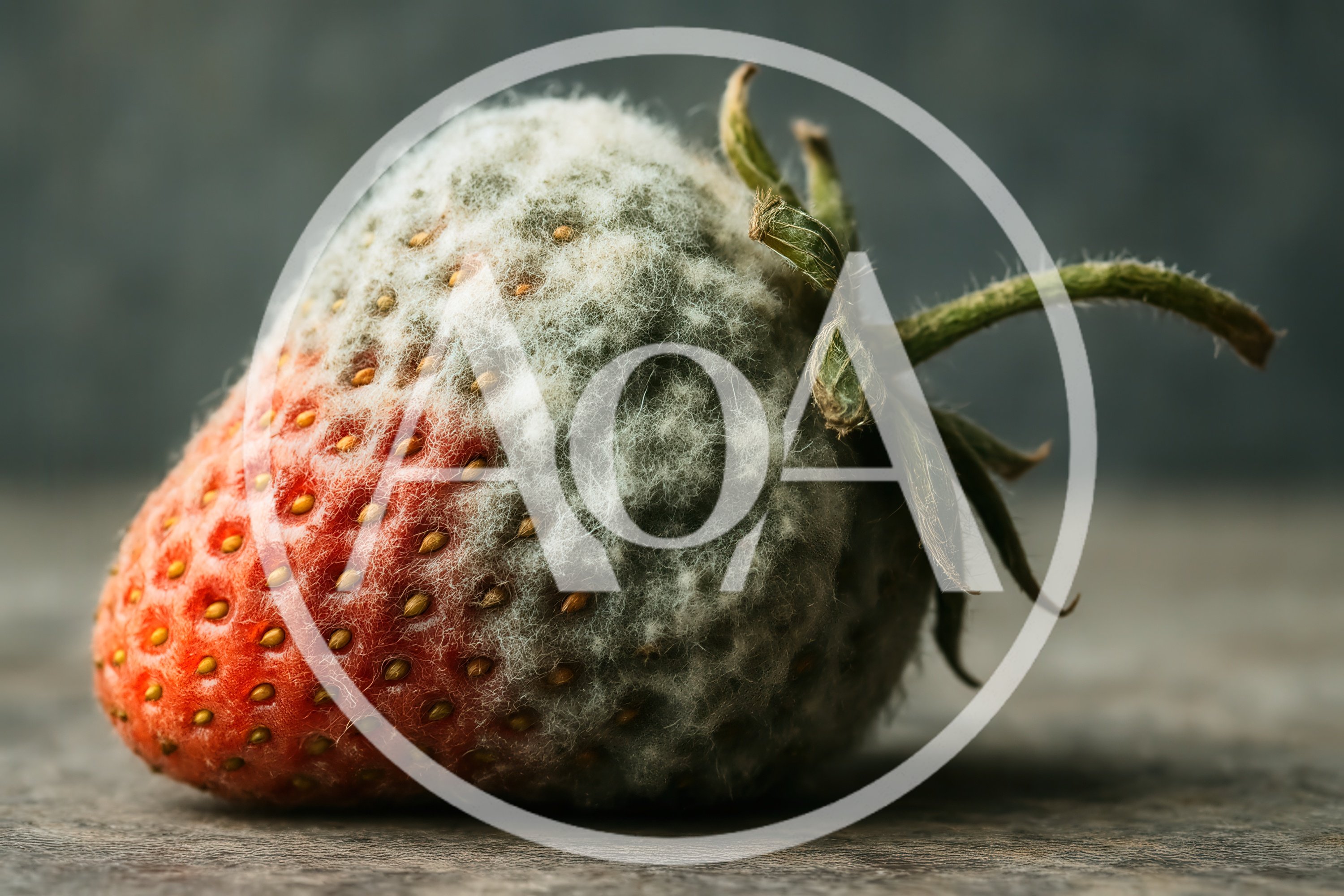 Single Moldy Strawberry on a Wooden Surface