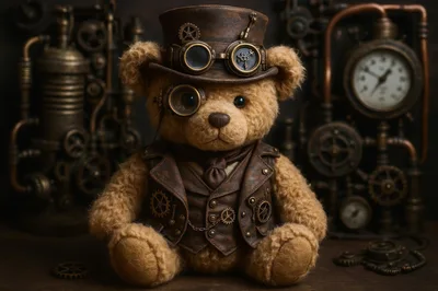 Steampunk Teddy Bear With Goggles And Top Hat