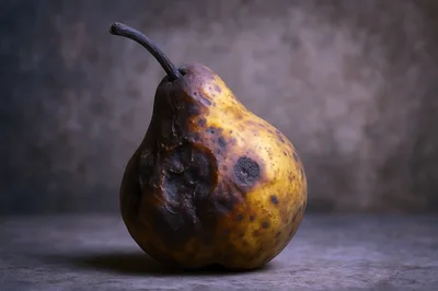 Single Decaying Pear On A Textured Surface